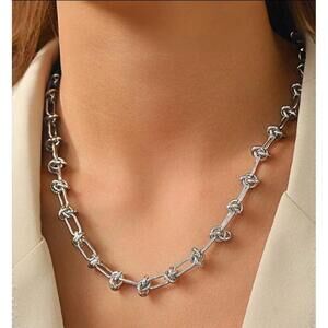 Silver Plated Chunky Knot Chain Necklace SET Stainless Steel womens jewelry